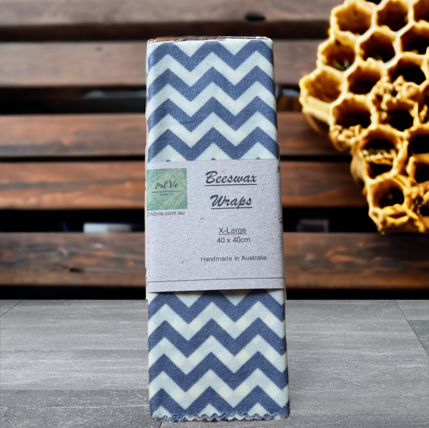 Blue & White Zig Zag Eco-friendly beeswax wrap folded and ready for use