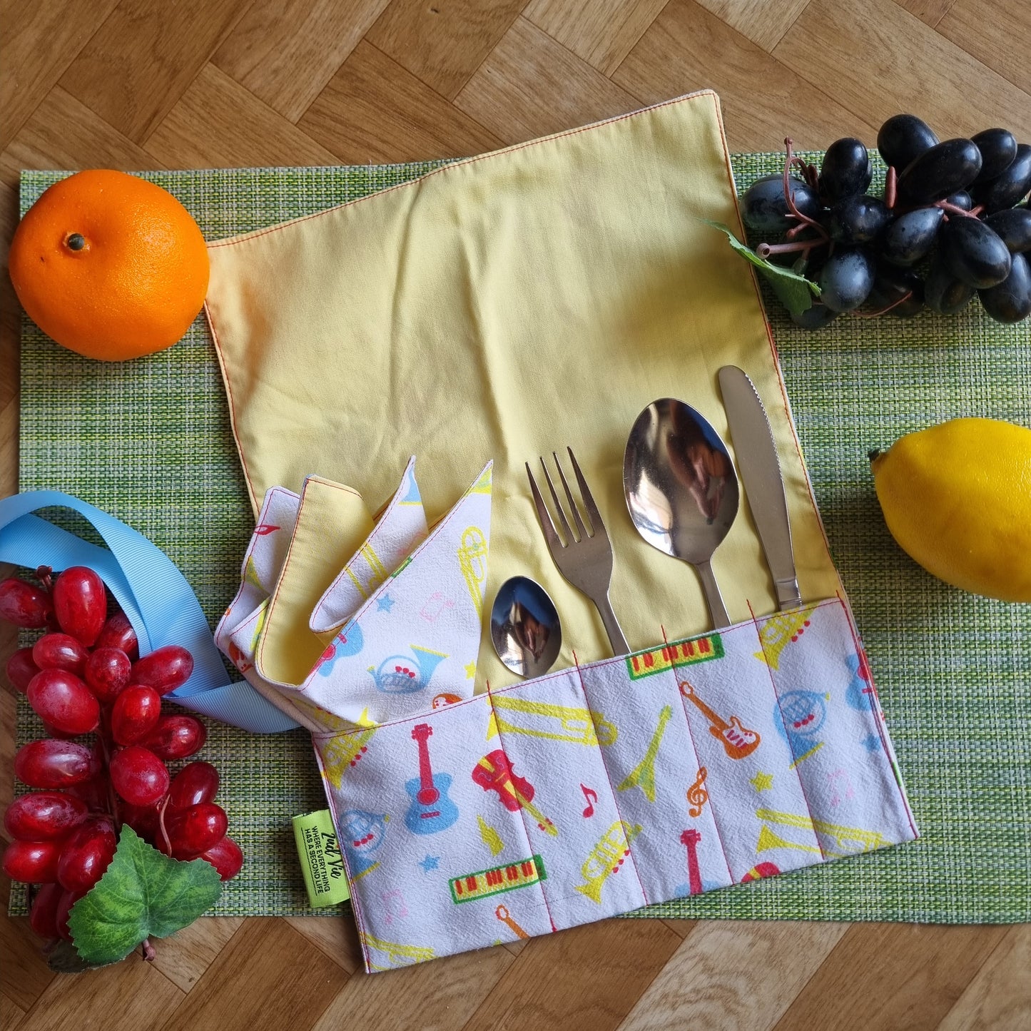 Cutlery Roll & Napkin Set - Eco-Friendly Foldable Picnic Travel Reusable