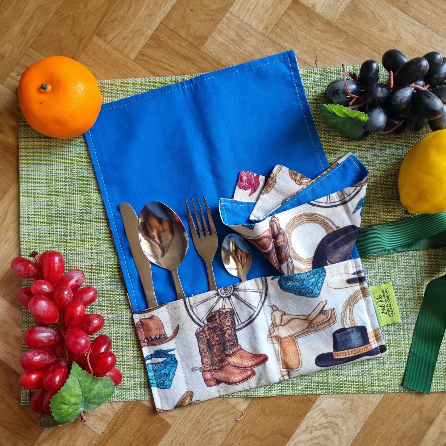 Cutlery Roll & Napkin Set - Eco-Friendly Foldable Picnic Travel Reusable