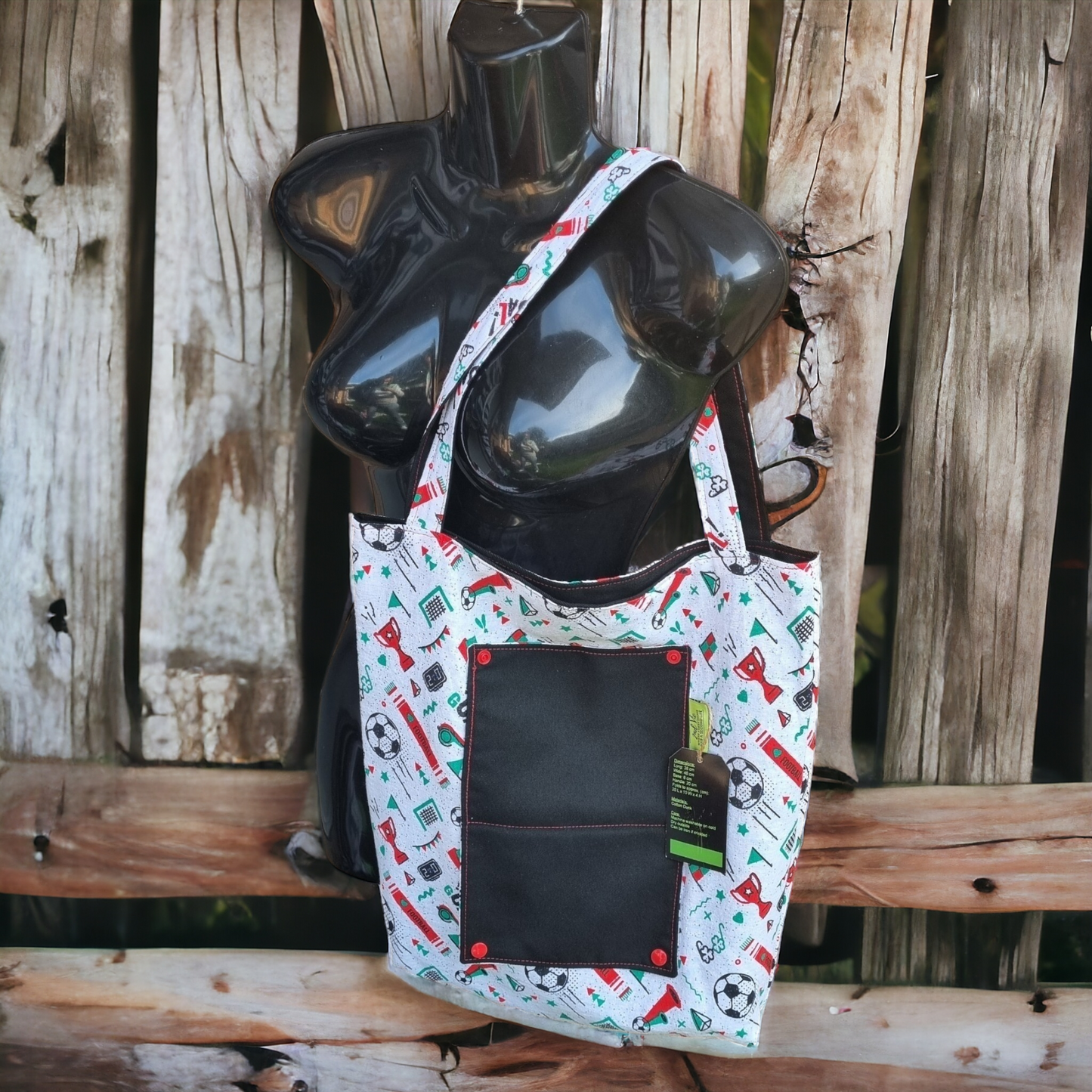 Reversible Fold-Up Tote Bag with pocket