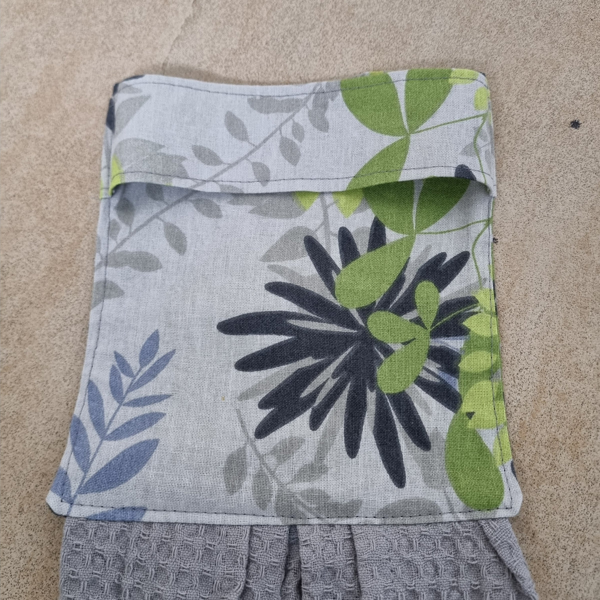 Hanging Tea Towel - Green & Grey Floral