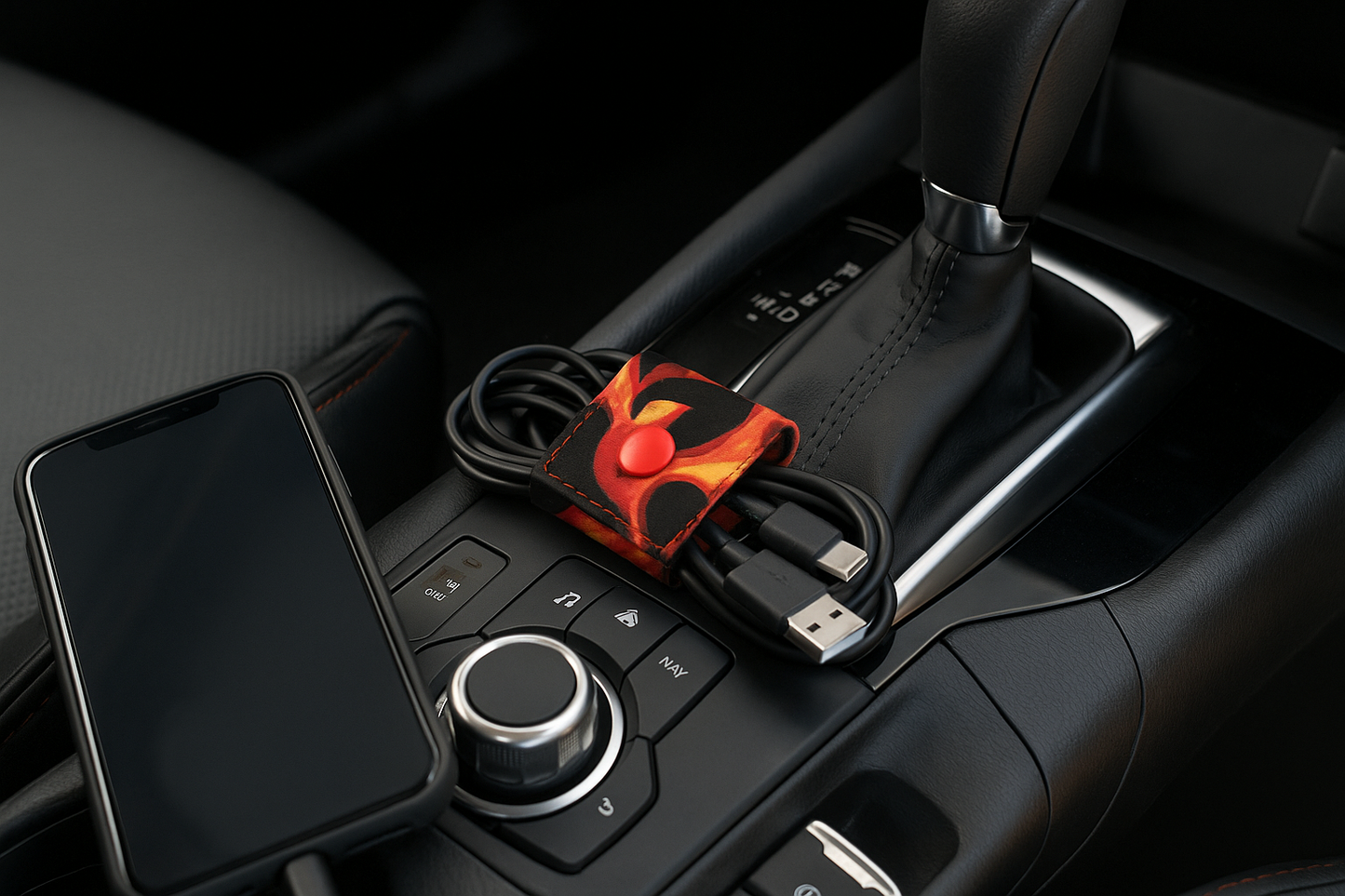 Car interior with Cable Holder Organiser