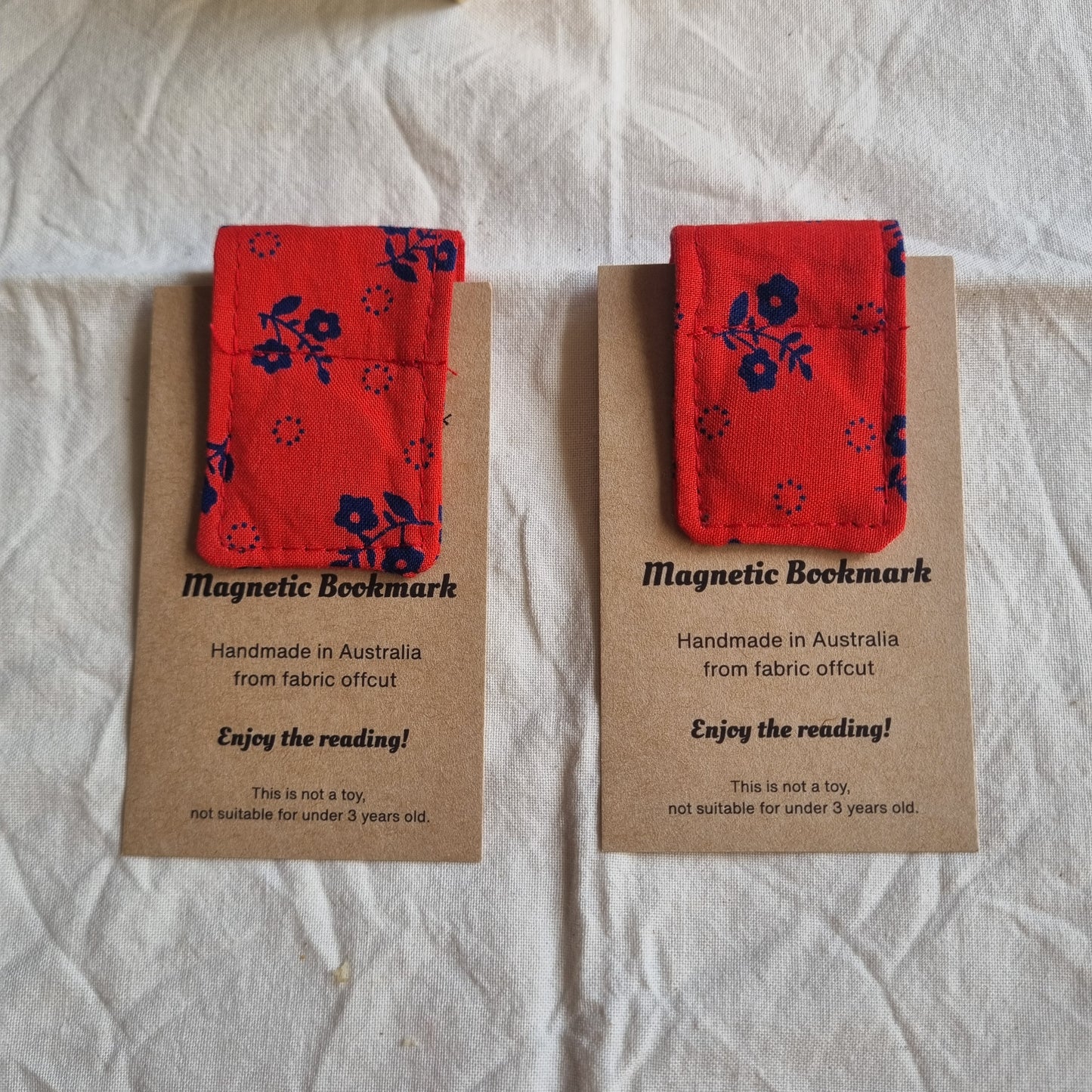 Magnetic Bookmark  Handmade from Fabric Offcuts - Unique Designs - Navy Floral Red
