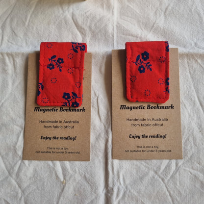 Magnetic Bookmark  Handmade from Fabric Offcuts - Unique Designs - Navy Floral Red