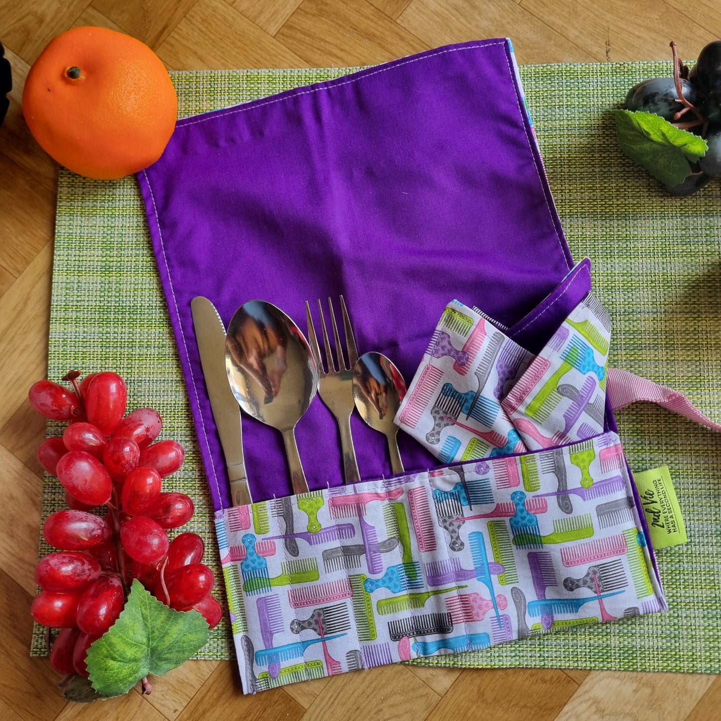 Cutlery Roll & Napkin Set - Eco-Friendly Foldable Picnic Travel Reusable