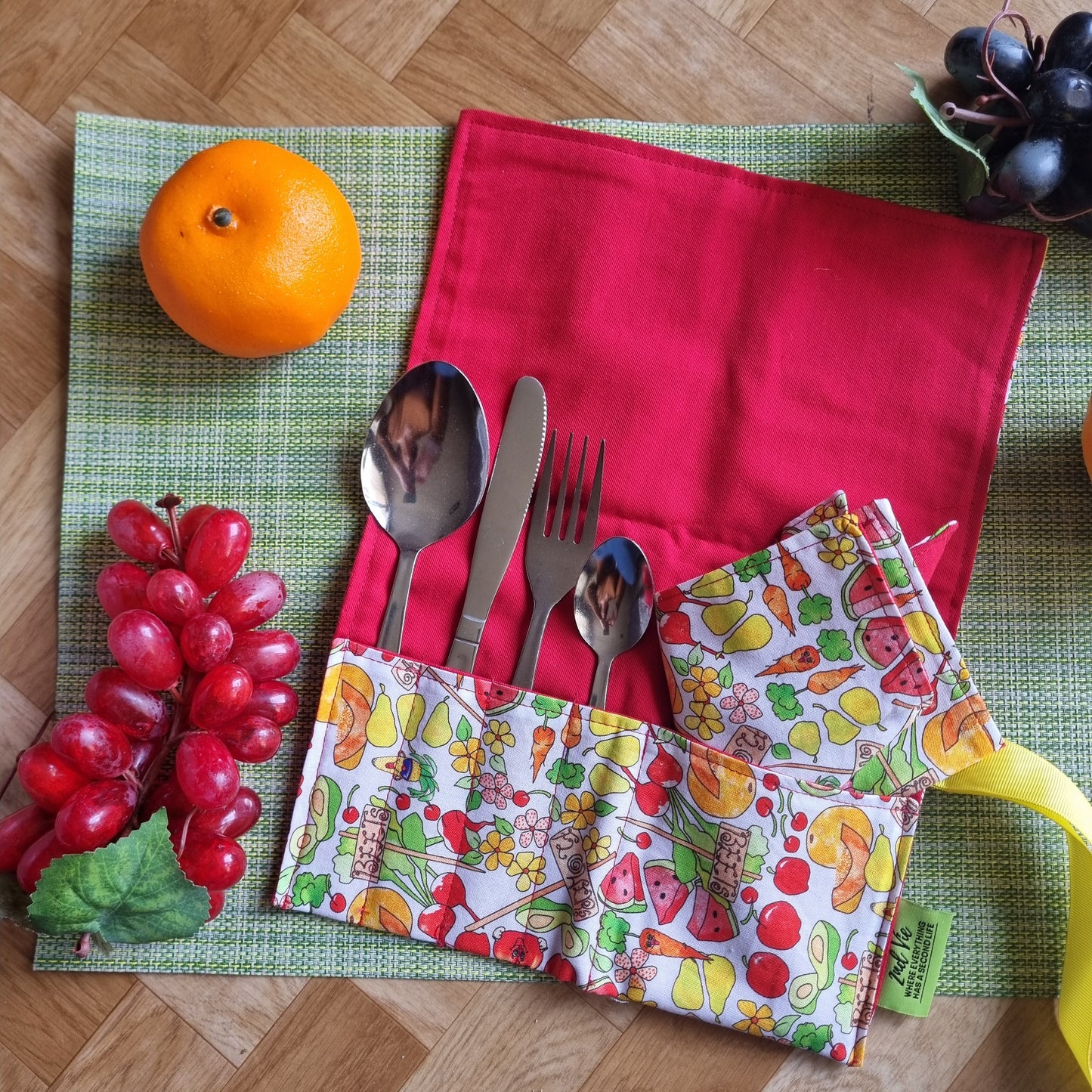 Cutlery Roll & Napkin Set - Eco-Friendly Foldable Picnic Travel Reusable