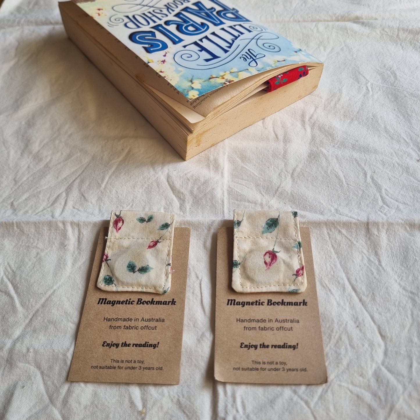 Magnetic Bookmark  Handmade from Fabric Offcuts - Unique Designs - Rosebuds