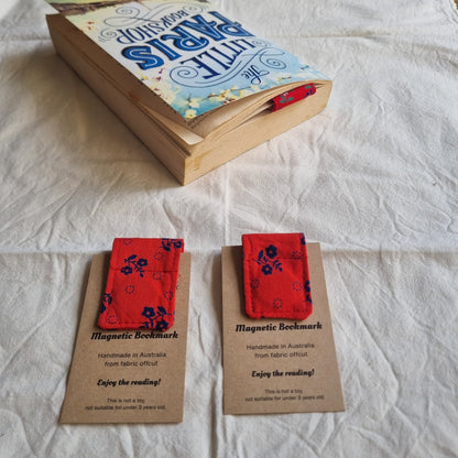 Magnetic Bookmark  Handmade from Fabric Offcuts - Unique Designs - Navy Floral Red