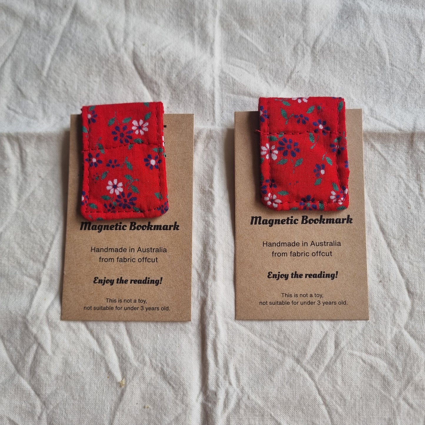 Magnetic Bookmark  Handmade from Fabric Offcuts - Unique Designs - Red Ditsy Floral