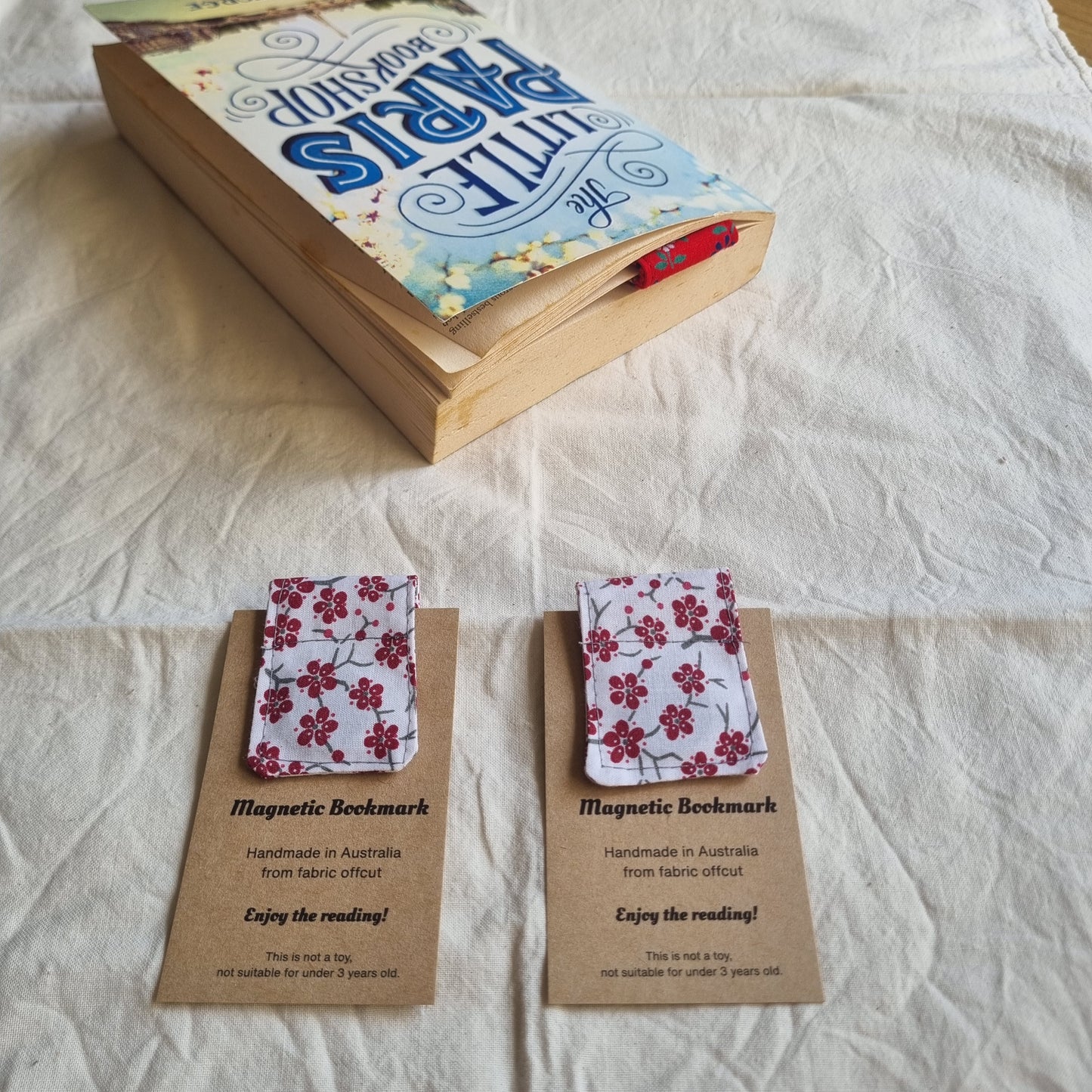 Magnetic Bookmark  Handmade from Fabric Offcuts - Unique Designs - Cherry Blossom