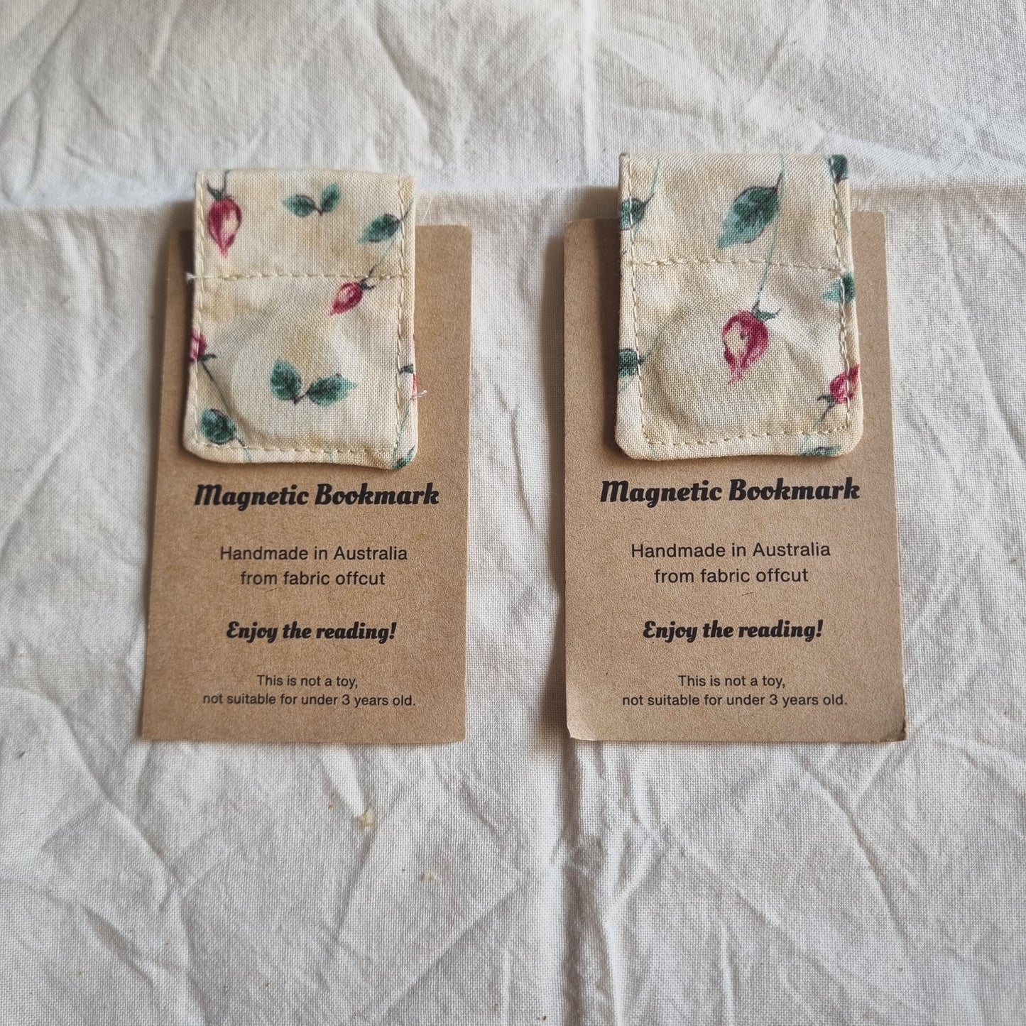 Magnetic Bookmark  Handmade from Fabric Offcuts - Unique Designs - Rosebuds