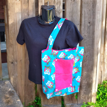 Reversible Fold-Up Tote  Bag with pocket