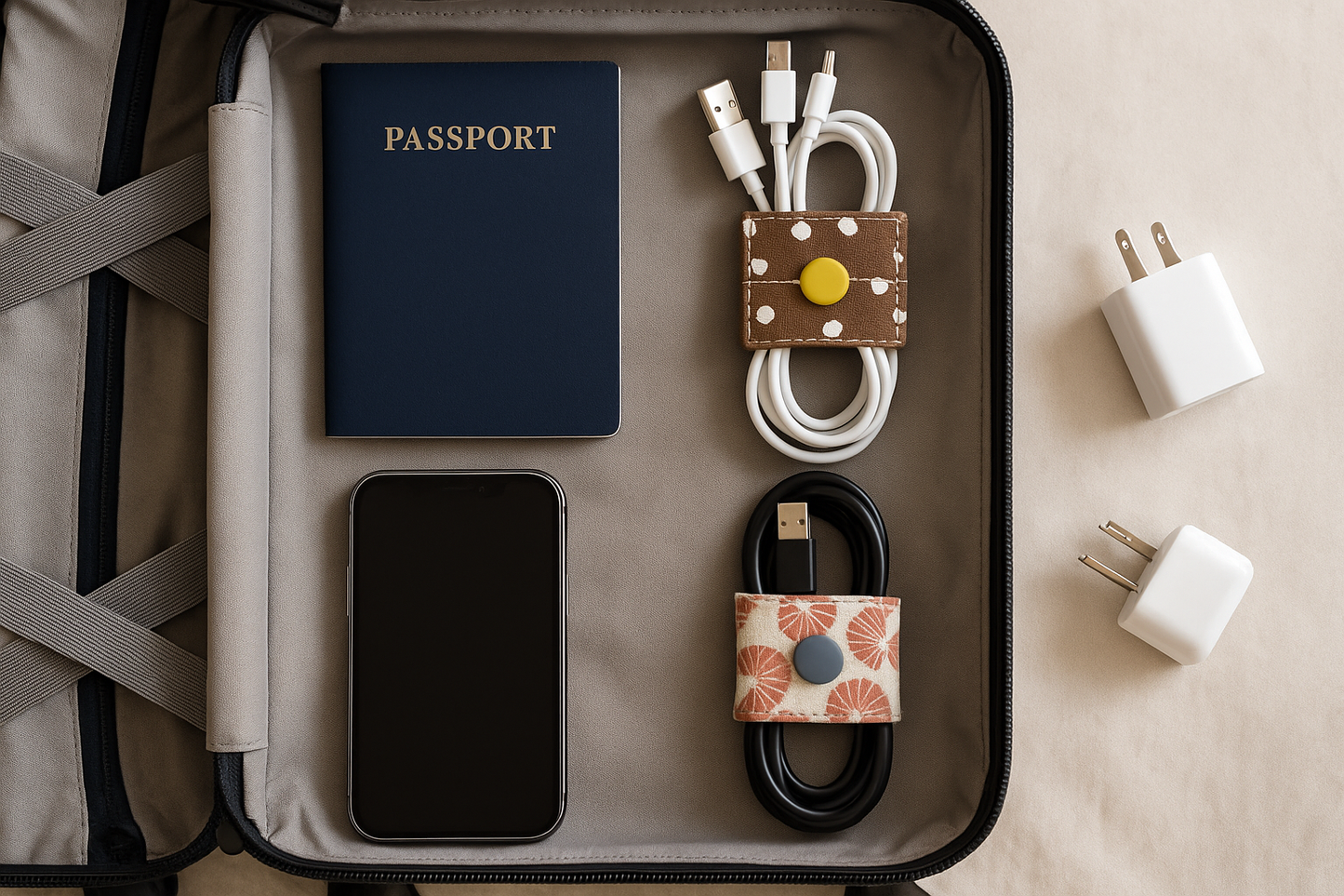 Travel setup with Cable Holder Organiser
