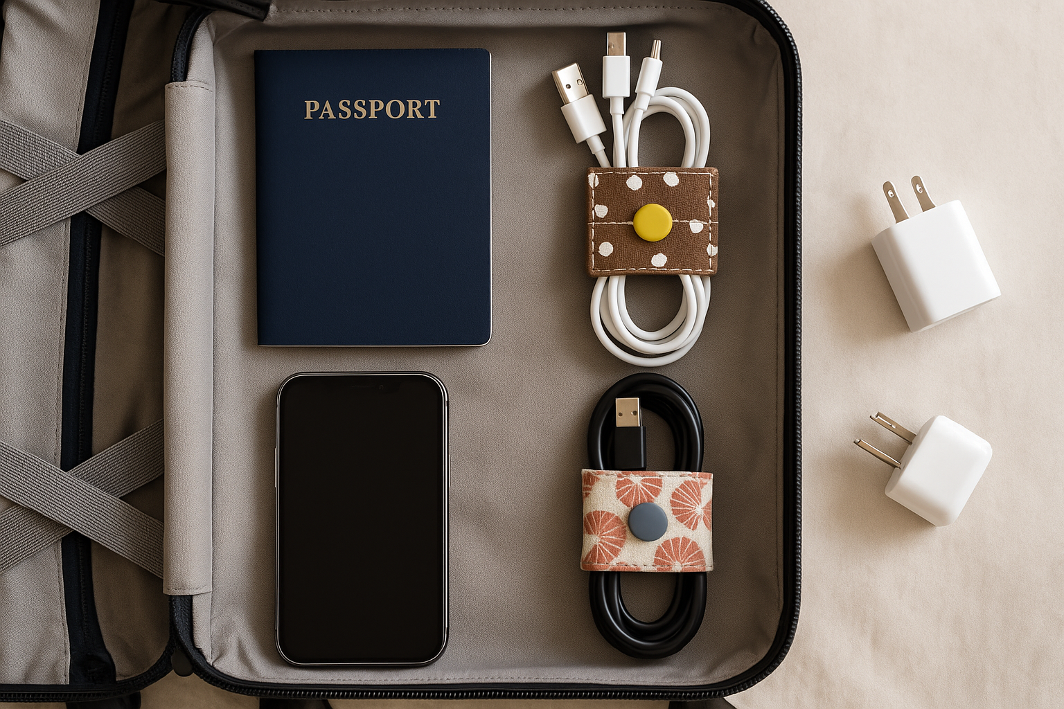 Travel setup with Cable Holder Organiser